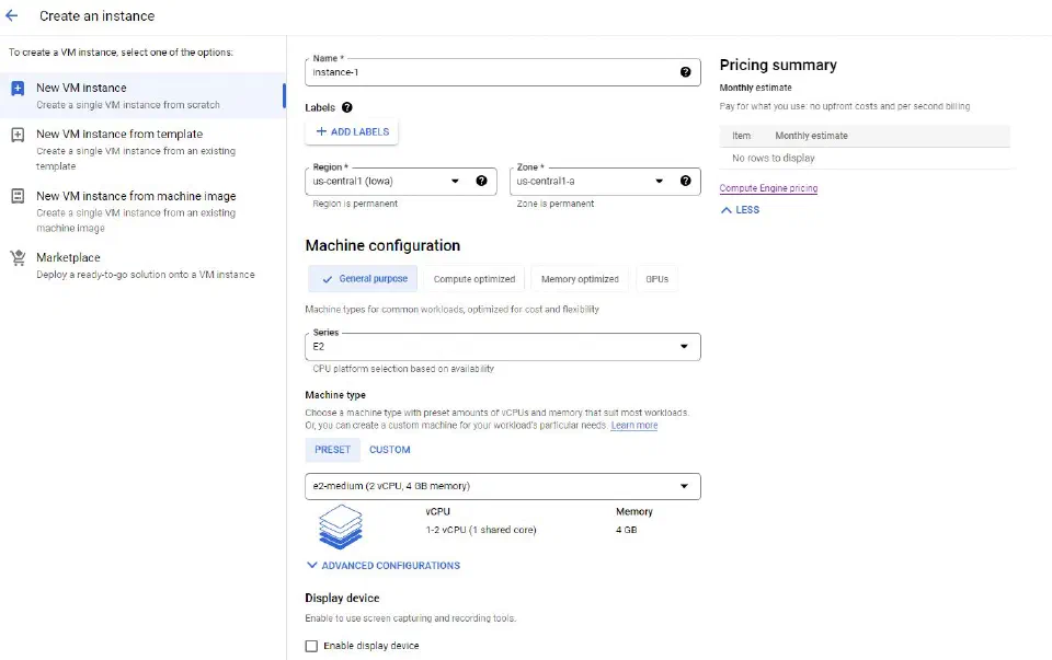 Google Cloud VM Creating